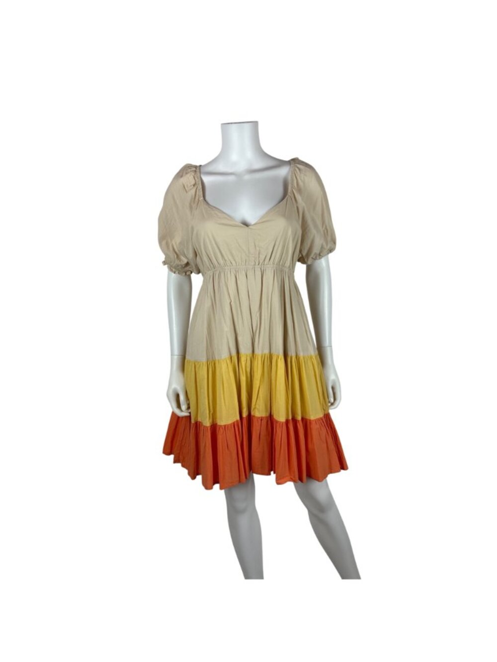 &Merci Candy Corn Dress Womens M Puff Sleeve Halloween Colorblock Mini Fit Flare - Picture 2 of 12